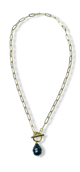 COLLAR CORBATÍN NEGRO POLVO DE PERLAS DORADO