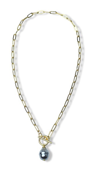 COLLAR CORBATÍN GRIS POLVO DE PERLAS DORADO