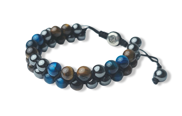 PULSERA  HEMATITA Y OJO DE TIGRE AJUSTABLE