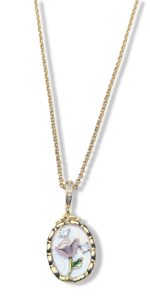 COLLAR TULIPÁN ROSA Y CIRCONIAS DORADO