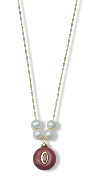 COLLAR JASPE Y DETALLE EN PERLA DORADO