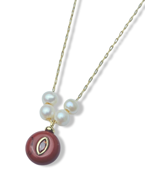 COLLAR JASPE Y DETALLE EN PERLA DORADO