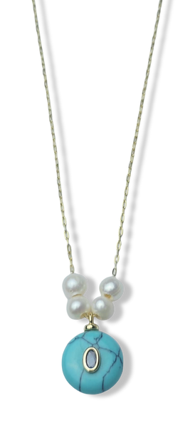 COLLAR TURQUESA Y DETALLE EN PERLA DORADO
