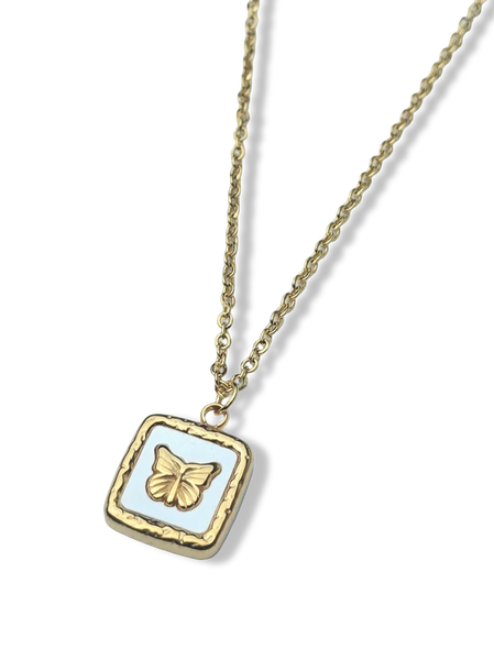 COLLAR WATERPROOF MADRE PERLA MARIPOSA DORADO