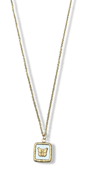 COLLAR WATERPROOF MADRE PERLA MARIPOSA DORADO