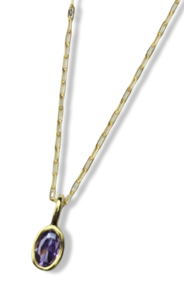 COLLAR MINI CRISTAL OVALADO LILA DORADO
