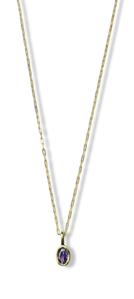 COLLAR MINI CRISTAL OVALADO LILA DORADO