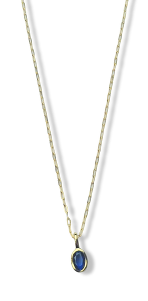 COLLAR MINI CRISTAL OVALADO AZUL DORADO