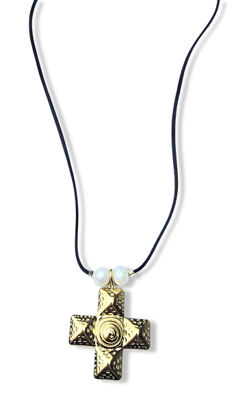 COLLAR WATERPROOF PERLA BARROCA Y CRUZ DORADO