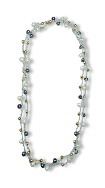 COLLAR LARGO PERLA BARROCA Y HEMATITA DORADO