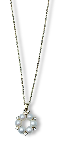 COLLAR CORONA DE PERLAS Y CIRCONIAS DORADO