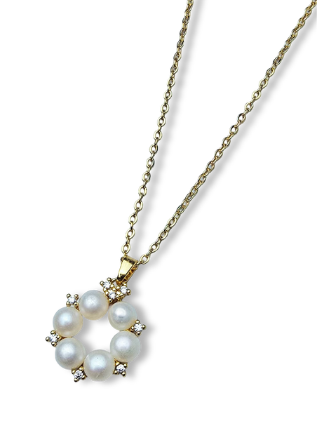 COLLAR CORONA DE PERLAS Y CIRCONIAS DORADO
