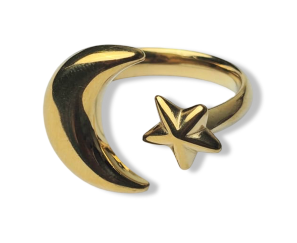 ANILLO WATERPROOF LUNA Y ESTRELLA DORADO